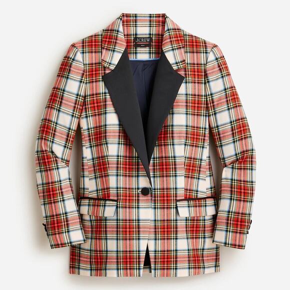 J. Crew Willa Blazer Jacket in Snowy Tartan Plaid Wool Blend Satin Lapel size 16 - Picture 3 of 14